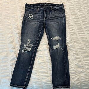 American Eagle Outfitters Dark Blue Distressed Jeans